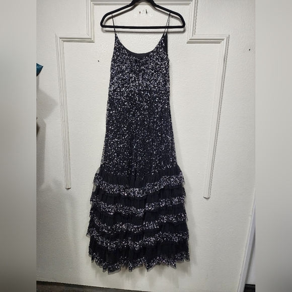 Mac Duggal 10883 Embellished Tiered Sequin Gown Dress 8 Wedding Formal Event - Picture 9 of 13